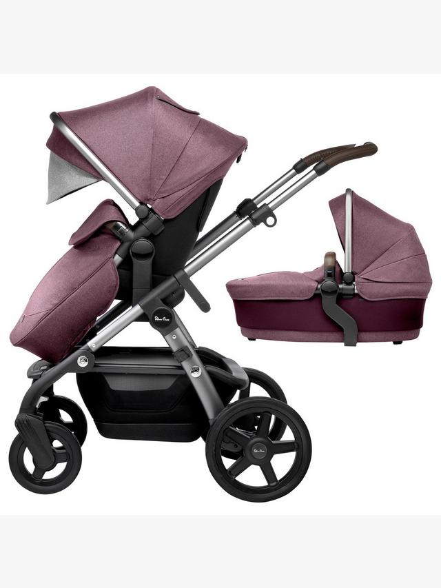 Silver Cross Wave Pushchair, Carrycot & Tandem Seat - Claret