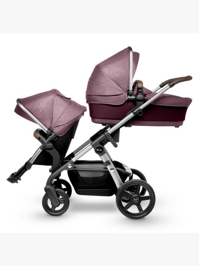 Silver Cross Wave Pushchair, Carrycot & Tandem Seat - Claret