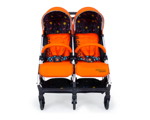 Cosatto Woosh Double Stroller and Footmuffs Bundle - Spaceman