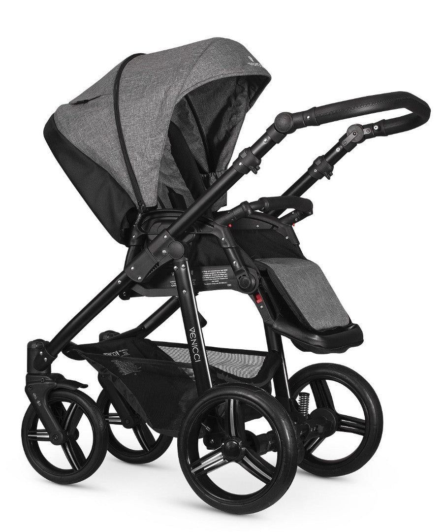 Venicci Soft 3 in 1 Travel System - Denim Grey with Black Chassis