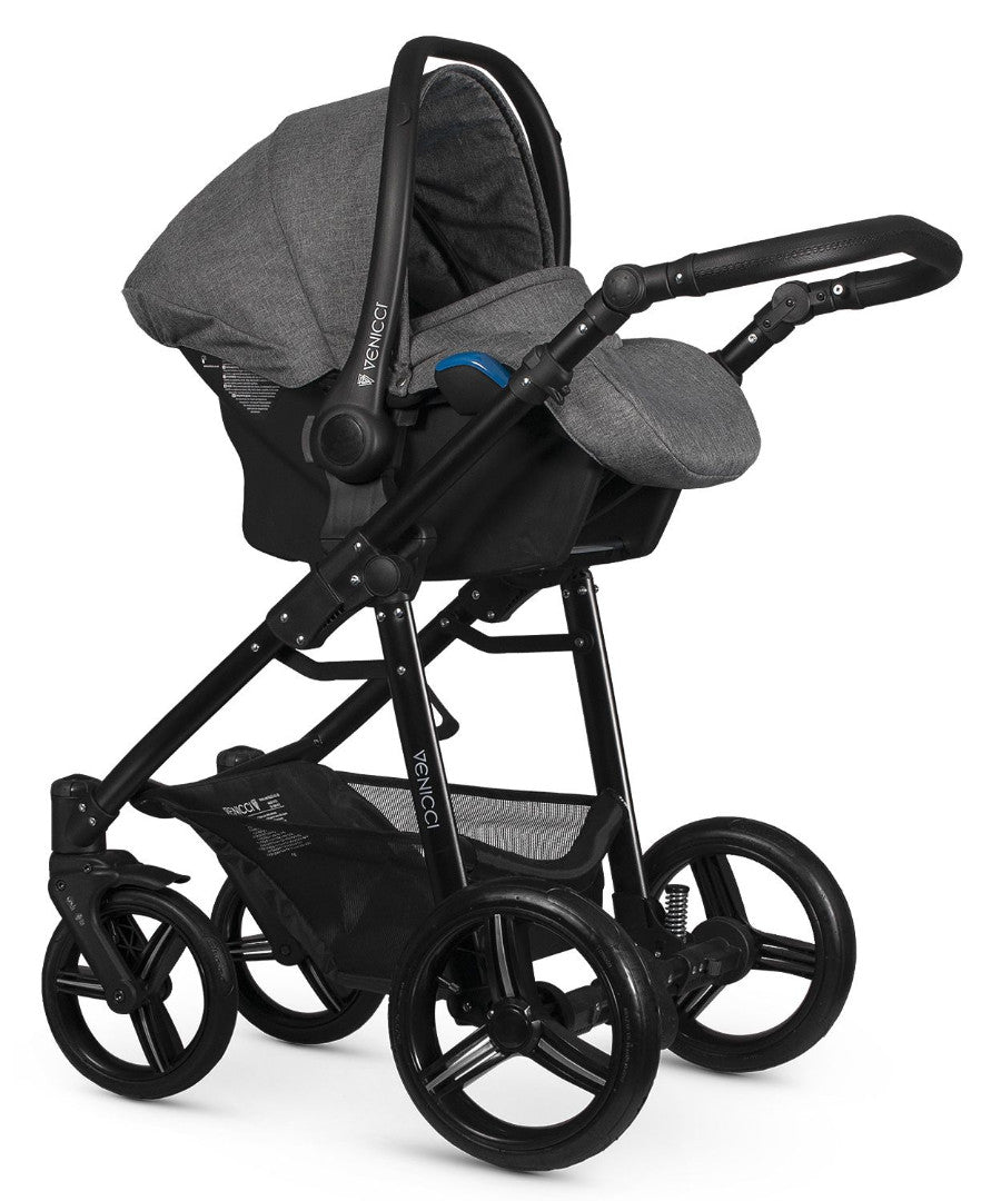 Venicci Soft 3 in 1 Travel System - Denim Grey with Black Chassis