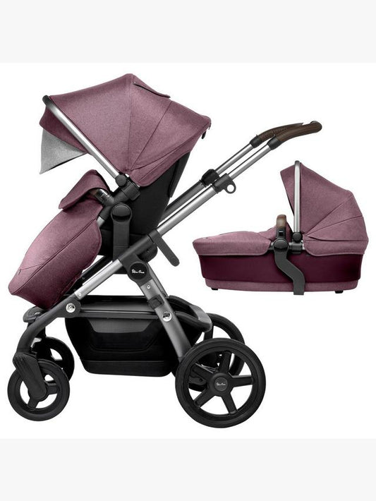 Silver Cross Wave Pushchair with Carrycot on Black Chassis - Claret