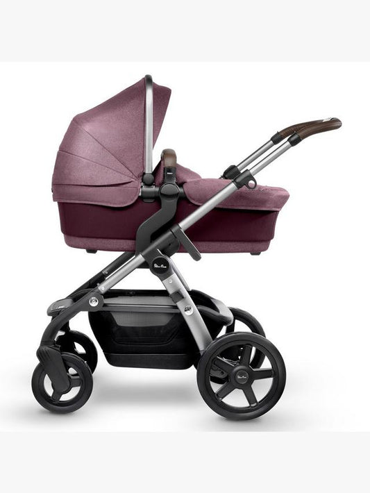 Silver Cross Wave Pushchair with Carrycot on Black Chassis - Claret