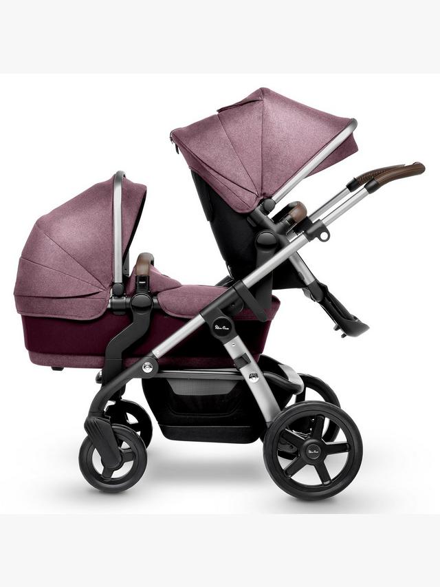 Silver Cross Wave Pushchair, Carrycot & Tandem Seat - Claret