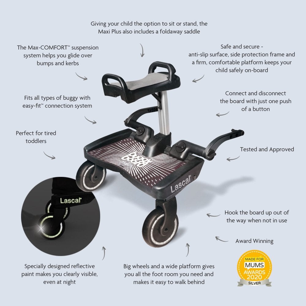 LASCAL BuggyBoard Maxi Plus - Black & Grey Saddle